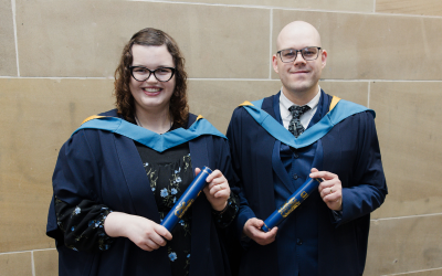 Vicki and David Medina, pictured on the day of their graduation ceremony. Photo by Kathryn Tuckerman.